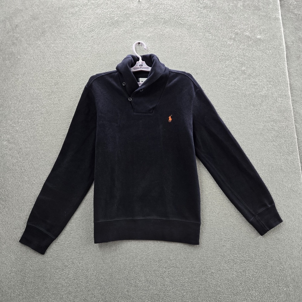 Polo‎ By Ralph Lauren Men Sweater M Navy Blue Embroidered Shawl Collar Preppy